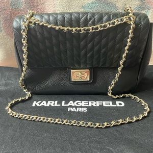 Karl Lagerfeld large Agyness shoulder bag in black leather never worn.